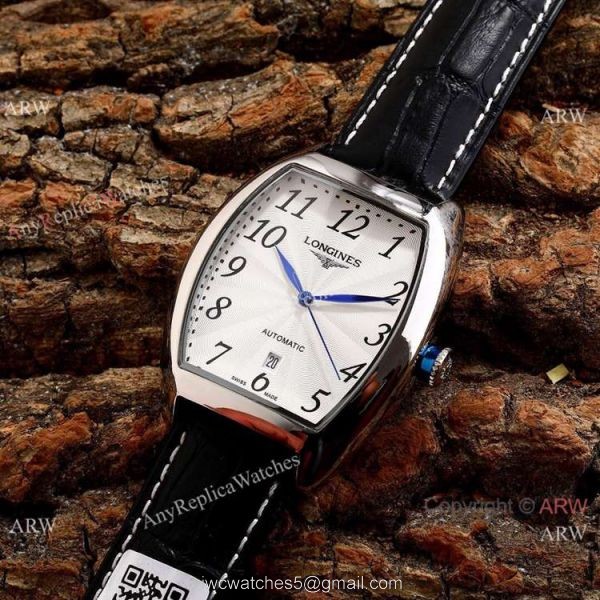 Copy Longines Evidenza Men Watches Black Dial Black Leather Strap 2