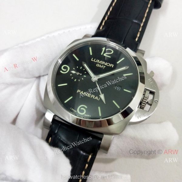 Officine Panerai Luminor GMT PAM320 Copy Watch SS Black Dial 2