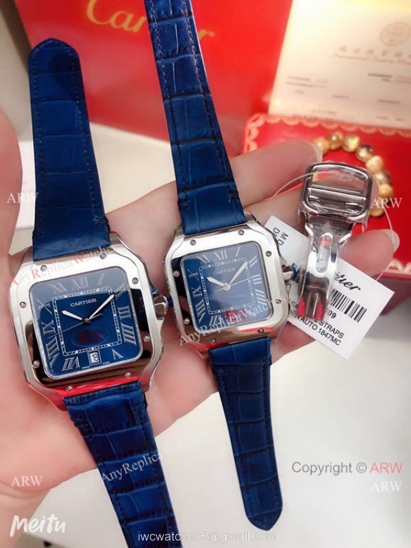 Japan Grade New Cartier Watches Santos De Blue Dial 39mm or 35mm 2