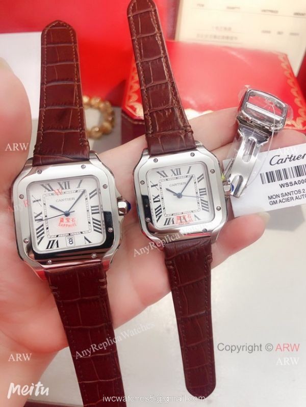 Buy Replica Cartier Santos de SS White Roman Dial Watch Quartz 2