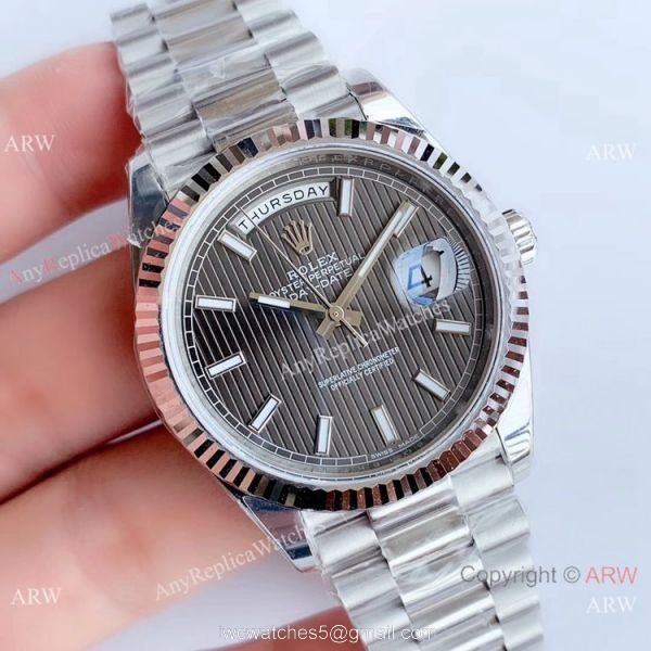 NEW Upgraded Rolex Day Date II 3255 Fluted Bezel Gray Dial Copy Watch V3 2