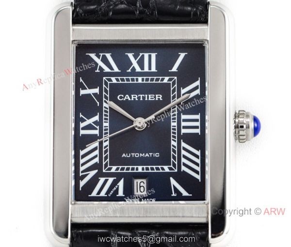 (ER) Grade 1A SwissTank Solo Cartier Watch Copy SS Black Roman Face 2