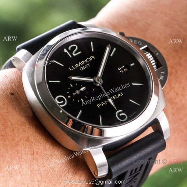 (VS) Super Clone Panerai Luminor 1950 GMT 44mm Watch Black Dial Rubber Strap 2