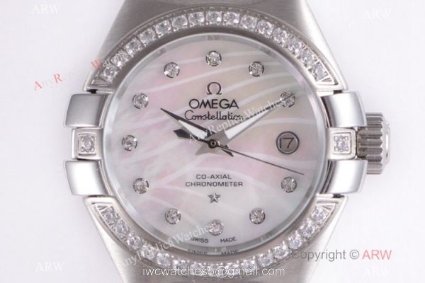 Swiss Copy Omega Constellation SS Mother of Pearl Dial Watch 27mm Ladies 2