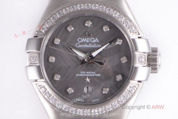 Swiss Replica Omega Constellation 316L Steel Grey Mop Dial Watch Lady 2