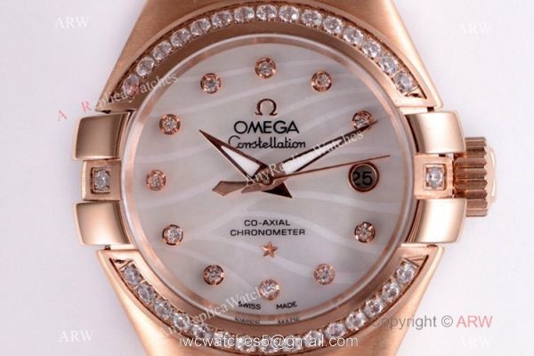 Swiss Replica Omega Constellation Rose Gold Diamond 27mm Watch 2019 New 2