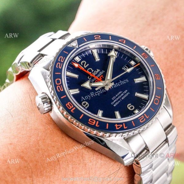 (VS)1:1 Best Omega Seamaster Super Clone watch Planet Ocean GMT Blue Dial Stainless Steel 2