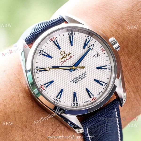 (VS)Swiss Copy OMEGA Seamaster Aqua Terra RYDER CUP Watch Blue Leather Strap 2