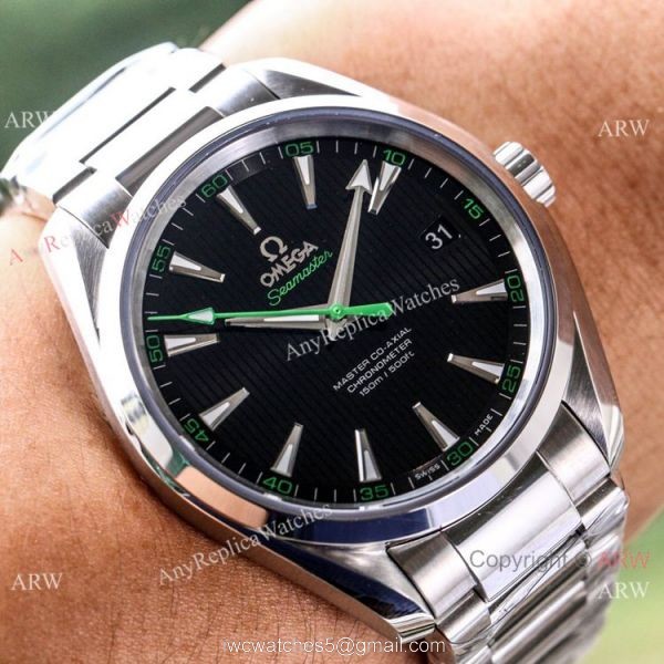 Swiss Replica Omega Seamaster Aqua Terra 150m VS Factory 8500 Watch Black Dial Green hand 2