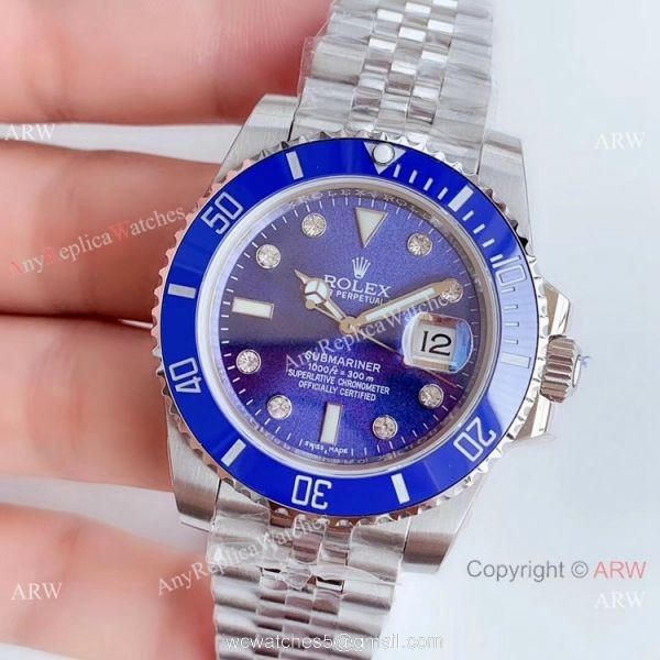 (EW) Swiss 3135 Replica Rolex Blue Face Submariner Watch Jubilee Strap 2