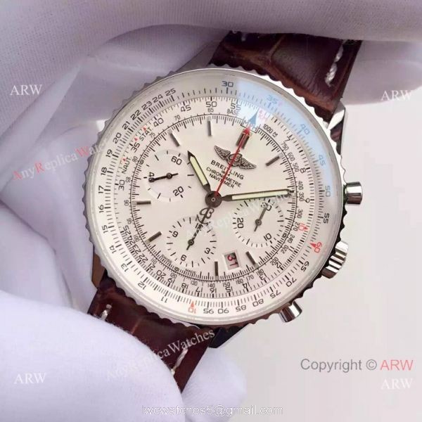 JF FACTORY Breitling Navitimer 01 Men Watch White Dial Brown Leather Strap 2