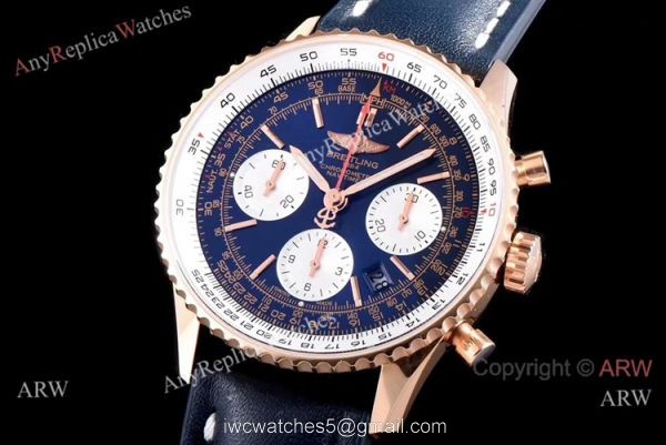 JF Factory Breitling Navitimer 01 Rose Gold Blue Face Watch Super Clone 2
