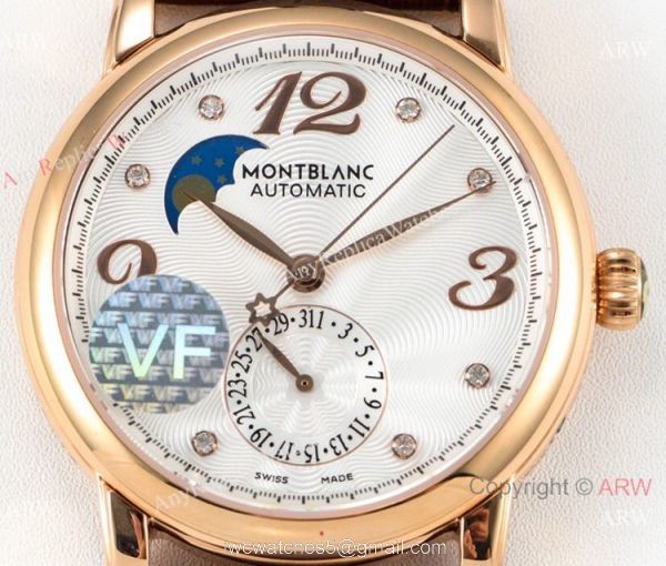 VF Factory Fake Montblanc Star Legacy Moon Rose Gold White Face Watch 2