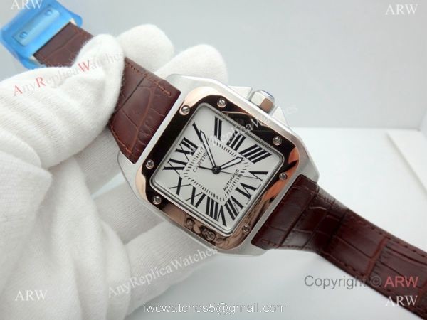 Swiss Replica Cartier Santos de 2-Tone Rose Gold Automatic Watch 2