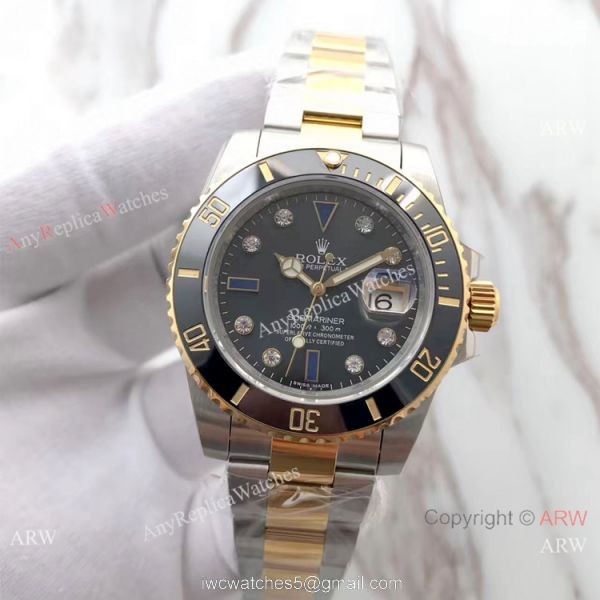 Best Replica Rolex Submariner EW Factory 3135 Two Tone Diamond Watch 2