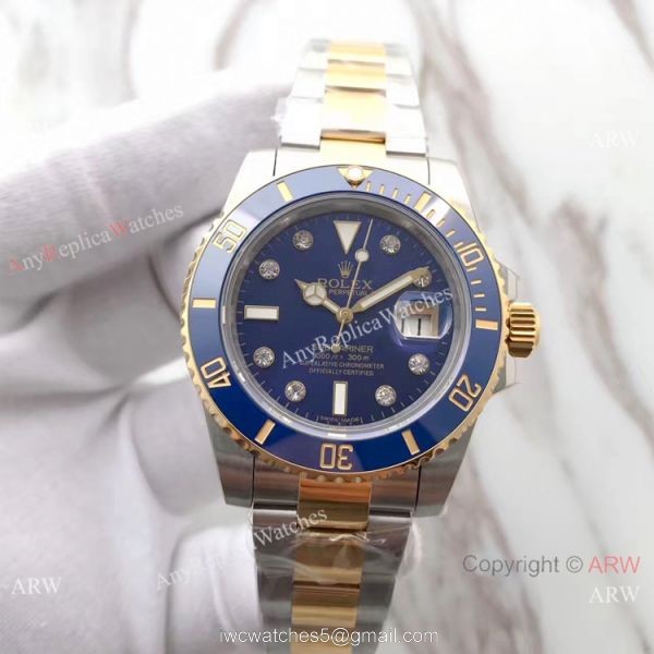 EW Replica Rolex Blue Face Submariner Diamond Markers Watch Swiss 3135 2
