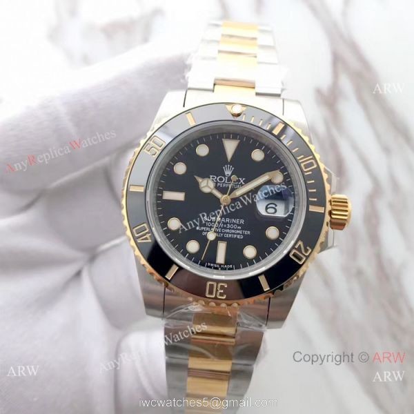 (EW) Clone Rolex Submariner EW Factory Two Tone Black Ceramic Watch 3135 2