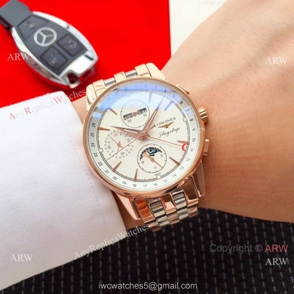 New Style Longines Perpetual Calendar Men Watches Stainless Steel White Dial 2