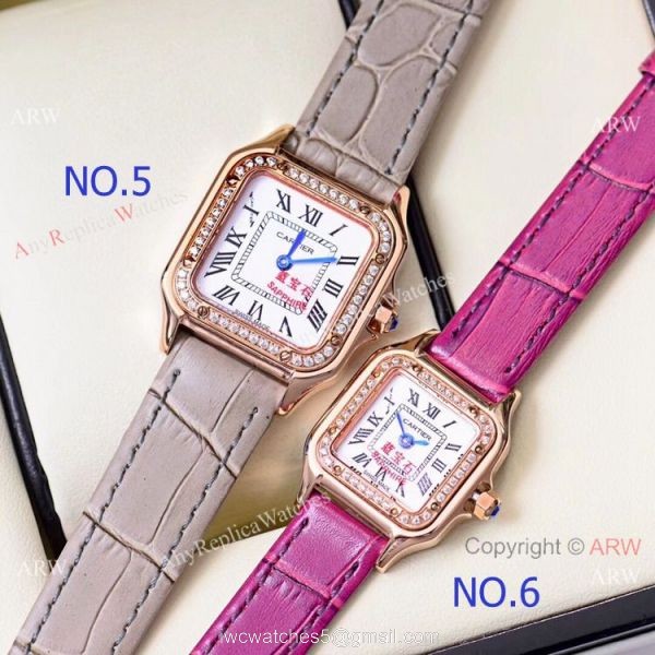 Copy Cartier Panthere Yellow Gold White Roman Dial Watch Quartz 2