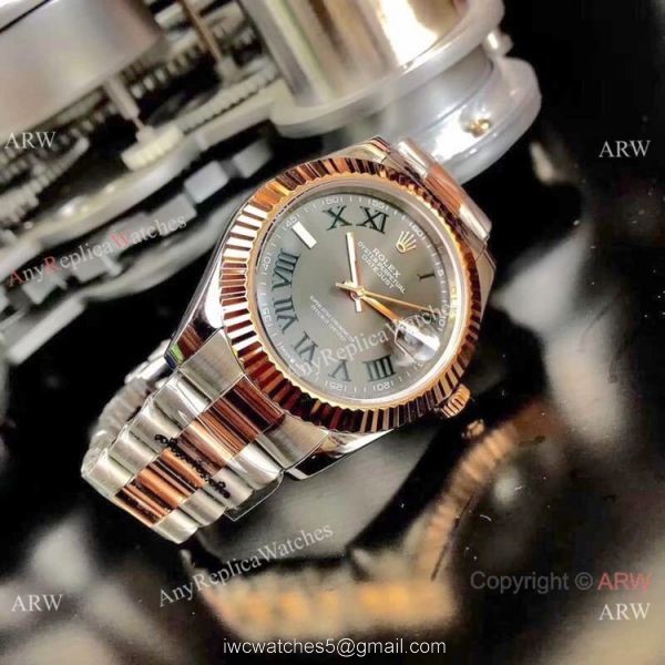 Copy Rolex Datejust Gray Dial 2-Tone Rose Gold President Watch 40mm 2