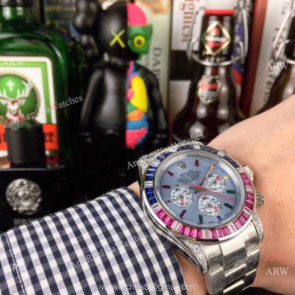 Rolex Daytona Stainless Steel Glacier blue Dial Fake Rolex with Diamond Bezel Men Watch 2