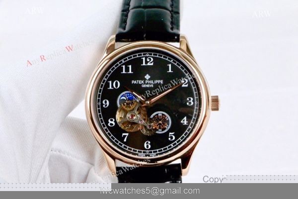 Low Price Patek Philippe Tourbillon Black Dial Watches Men 2