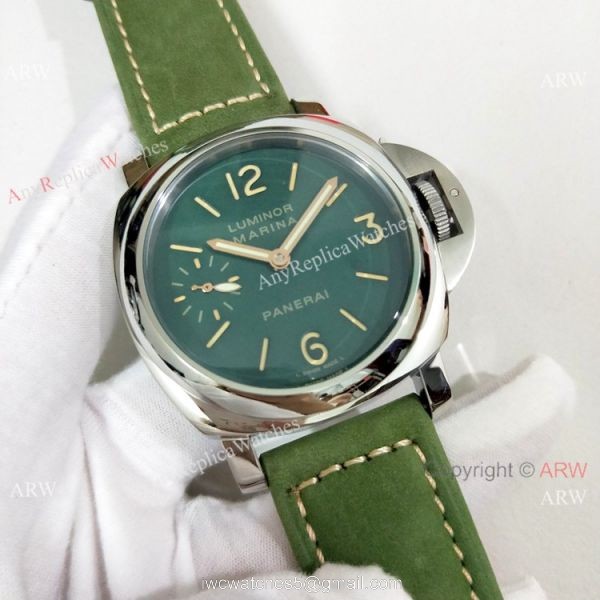 Luminor Marina Panerai Pam111 Copy Watch Green Face Leather Strap 2