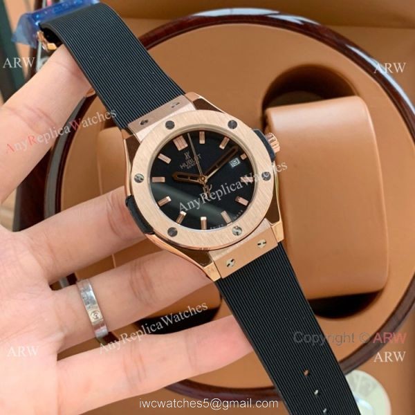 Copy Hublot Classic Fusion Lady Quartz Watch Rose Gold Brown Face 2