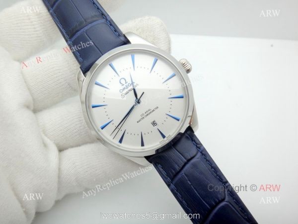 Low Price Omega Seamaster Automatic Watch Blue Leather Strap 2