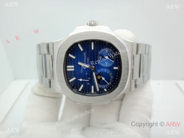 Swiss AAA Grade Patek Philippe Nautilus power reserve Watch SS Blue Face 2