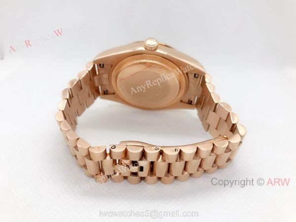 Copy Rolex Day Date 40mm Watch Green Dial Rose Gold President Band 2