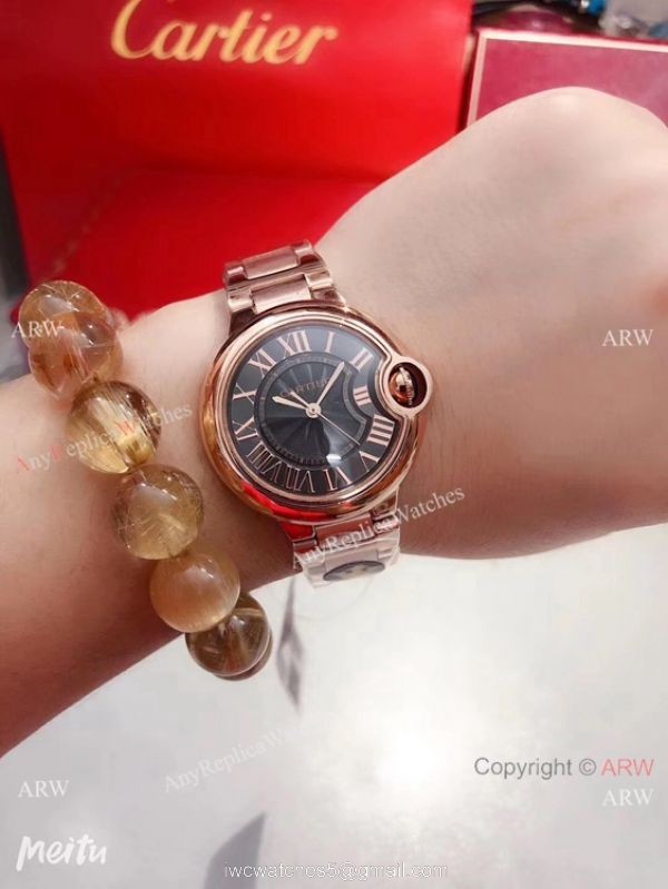 Japan Grade Cartier Ballon Bleu de Rose Gold Men Watch New Black face 2