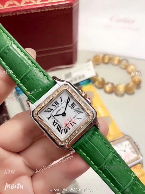 Fake Cartier Panthere de Cartier 27mm Watch 2 Tone Gray Leather Strap 2