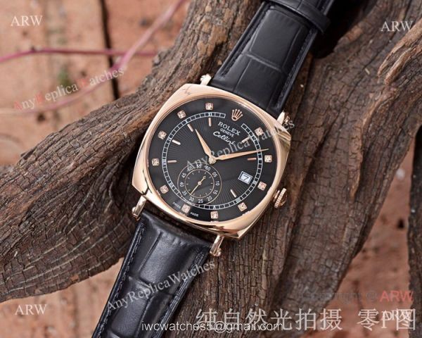 New Copy Rolex Geneve Cellini Black Dial Black Leather Strap Watches 2