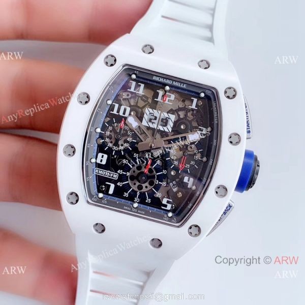KV Factory Swiss 7750 Richard Mille RM 011-FM Polo Club Saint Tropez White Ceramic Watch Richard Mille AAA 2