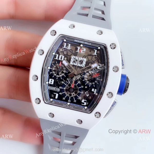 KV Factory Swiss Copy Richard Mille RM 011-FM Polo Club Saint Tropez Watch White Ceramic Gray Skeleton Dial 2