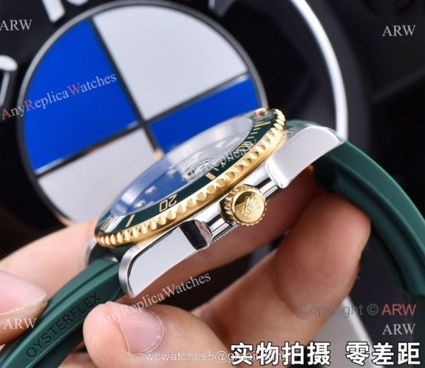 Copy Rolex Submariner Date 2 Tone Green Rubber Strap Watch 41mm 2