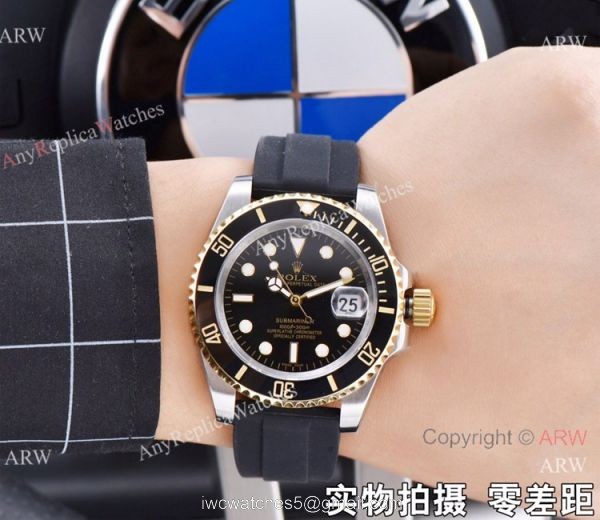 Rolex Submariner Clone Two Tone Black Rubber Strap Watch 41mm 2