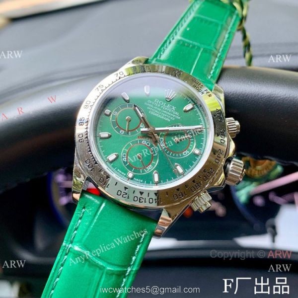 Rolex Daytona 42mm Watch SS Green Dial Green Leather Strap 2