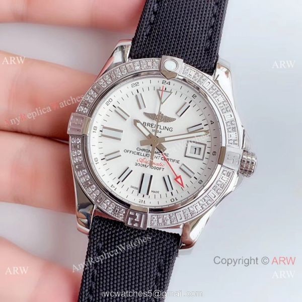 Noob V2 Breitling Avenger II GMT Swiss 2836 Watch White Face Diamond Bezel 2