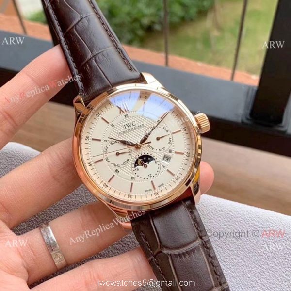 IWC Portugieser Annual Calendar Watches White Dial Black Leather Strap 2