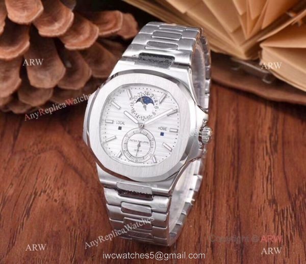 New Patek Philippe Nautilus Moon Phase Watch Stainless Steel Black Dial 2
