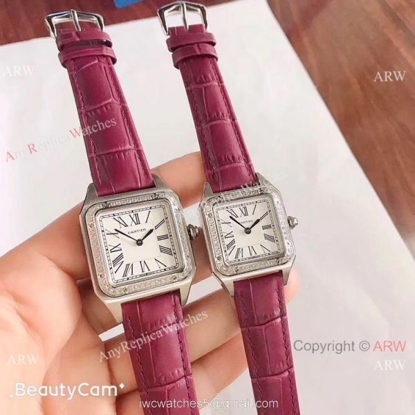 2019 New Cartier Santos Diamond Replica Watch Black Leater 2