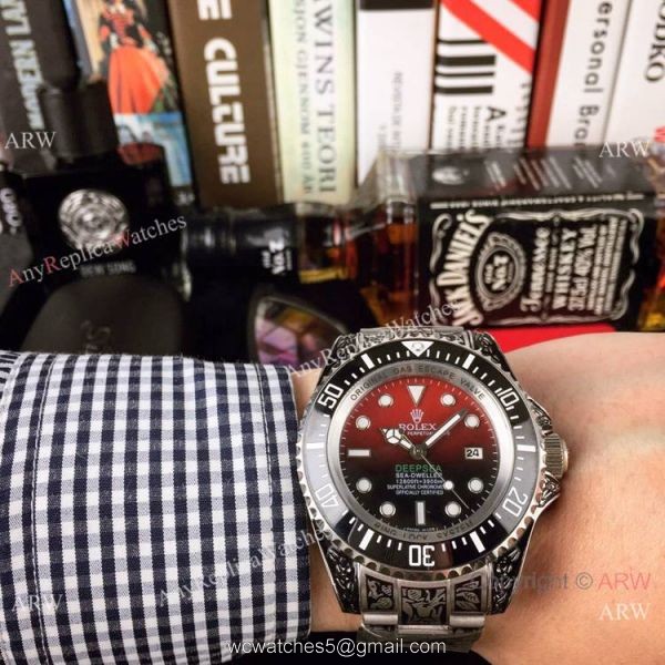 44mm Rolex Deepsea Black Replica Watch Tattoo Case 2