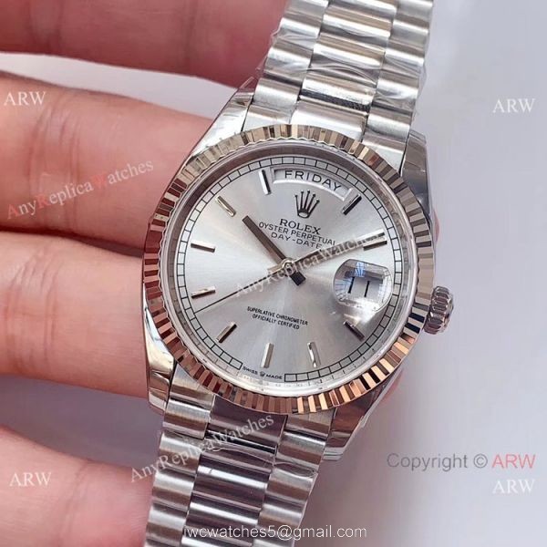 (EW)Copy Swiss 3255 Rolex Day-Date Presidential Watch Silver Dial 36mm 2
