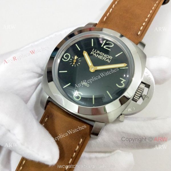 Copy Panerai Luminor PAM00127 Watch Black Dial Brown Leather Band 2