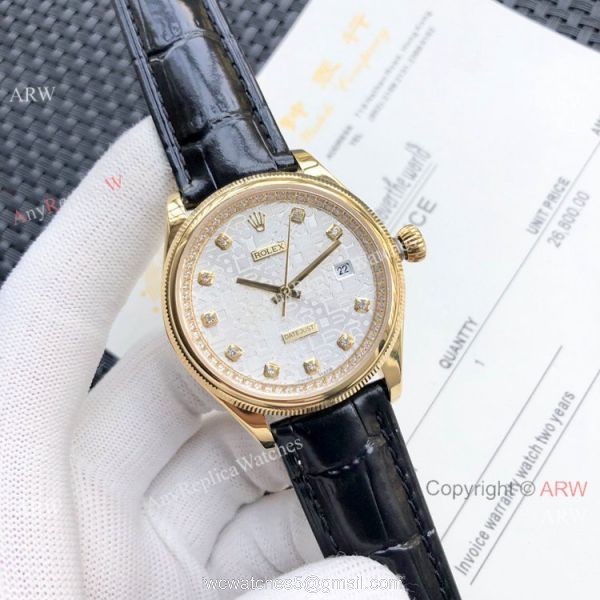Rolex Datejust White MOP Black Leather Strap Watch Replica 2