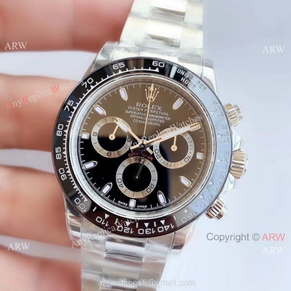 Replica Swiss Rolex Daytona NOOB 7750 SS Black Ceramic Watch 40mm 2