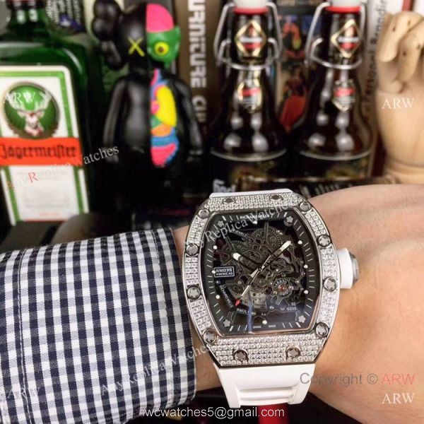 Swiss Replica Richard Mille RM035 Americas Diamond Red Rubber Watch 2