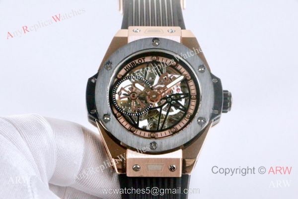 Best Fake Hublot Geneve Big Bang Skeleton Dial Rose Gold Watch 45mm 2